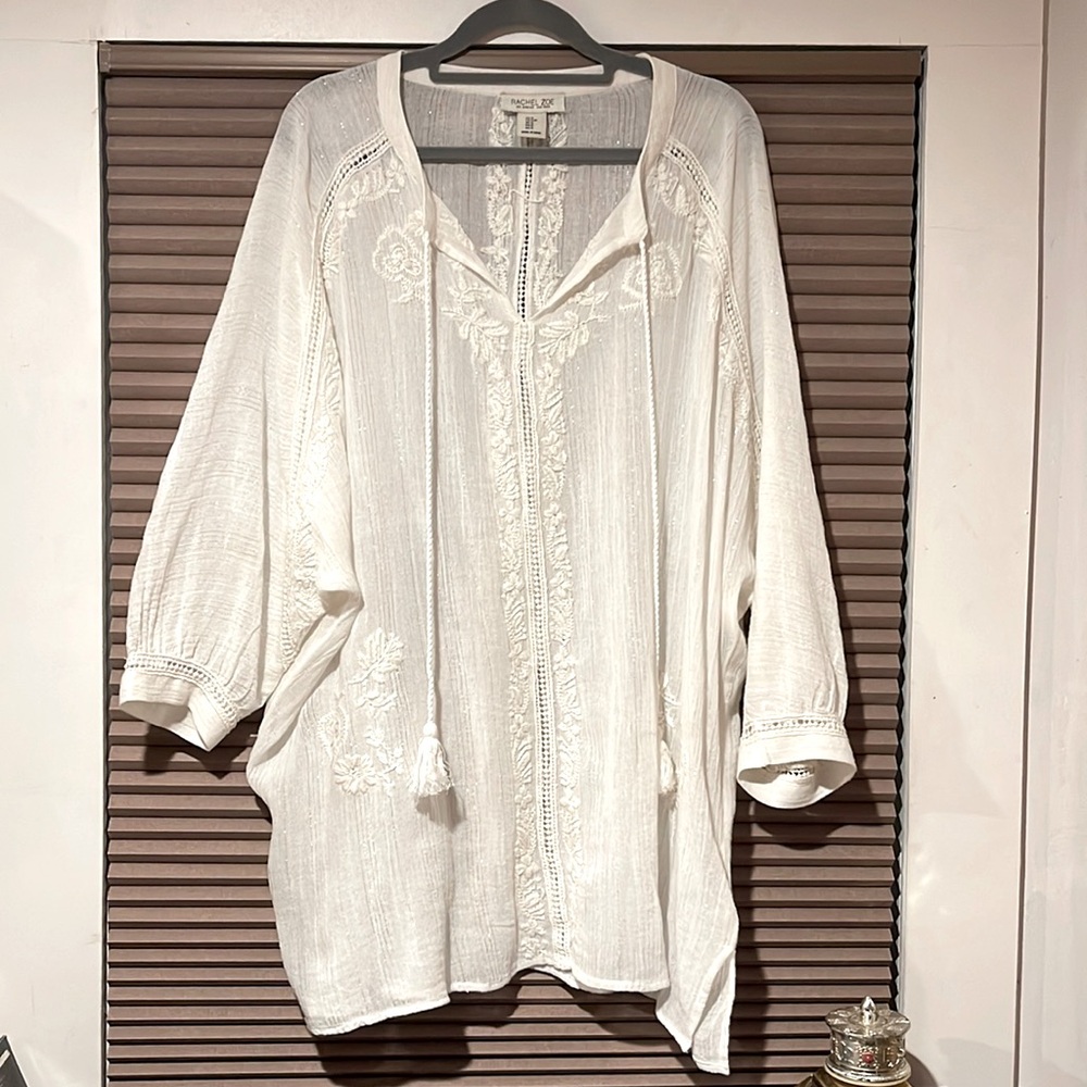 Rachel Zoe 100% Cotton Boho Chic oversized white shirt size S